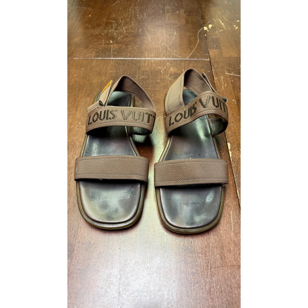 Louis Vuitton Canvas Logo Sandals Mens 10.5 Brown Italy Made Strappy Authentic